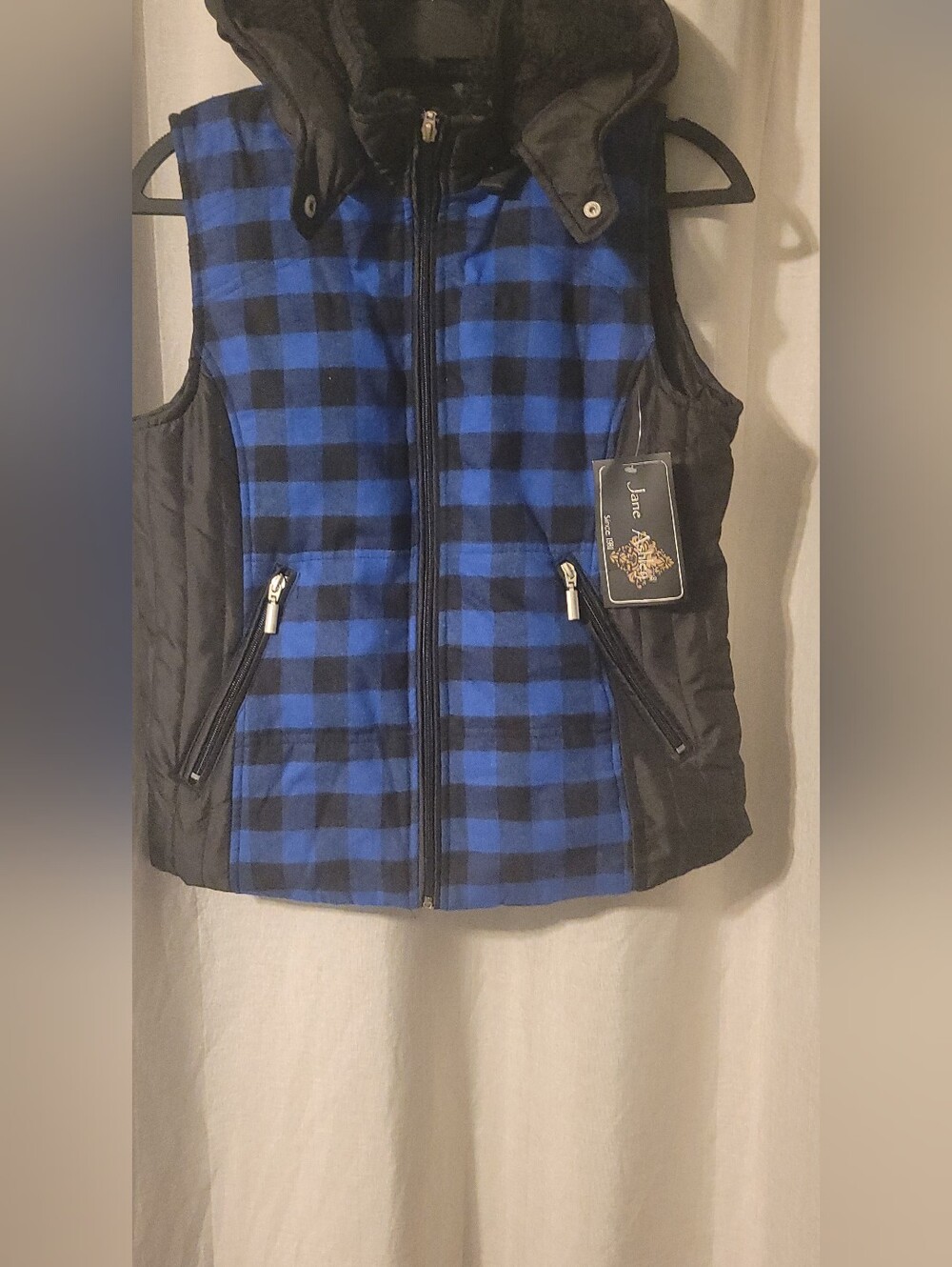 Jane Ashley Blue and Black Buffalo Plaid Quilted Vest